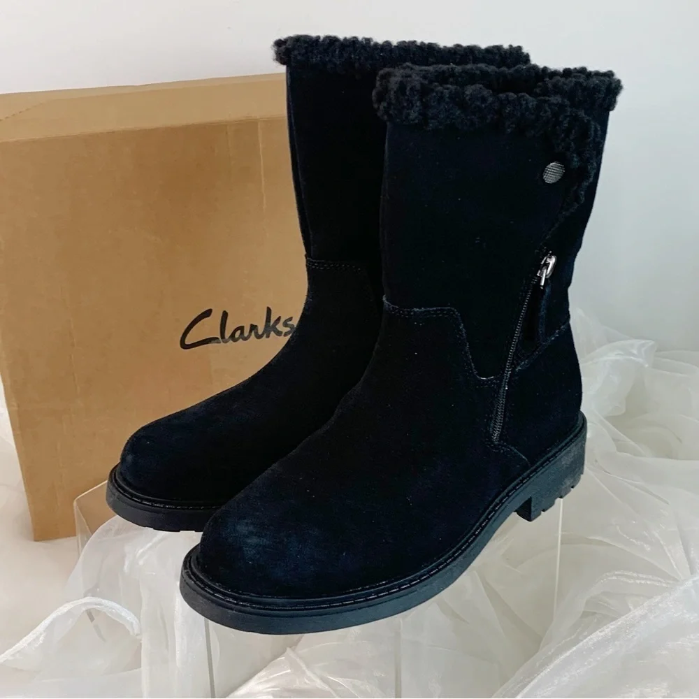 Clarks Opal Zip (Black Suede) Women's Zip Boots Black Size 7